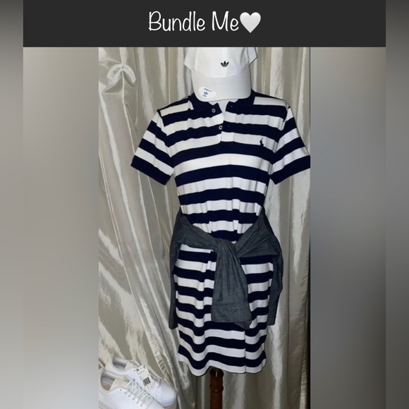 🎉HP🎉New! Polo Ralph Lauren Navy/WhiteStriped MiniMesh Classic Polo Dress L🐎🤍 - Picture 5 of 13